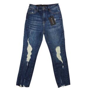 Risen Los Angeles Distressed Raw Hem Blue Skinny Jeans Womens Size 29/9 New Tags